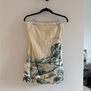 Abercrombie & Fitch Scarlett Strapless Linen-Blend Skort in Blue Print